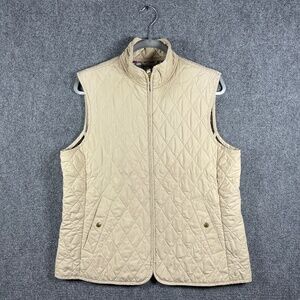 Lands End Quilted Flannel Lined Vest Beige/Cream Youth Medium 10-12 #1456